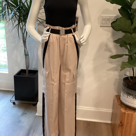 NWT MISSGUIDED TALL SIDE STRIPE TAN & BLACK WIDE LEG CARGO PANTS TROUSERS EU 38 - Picture 11 of 16